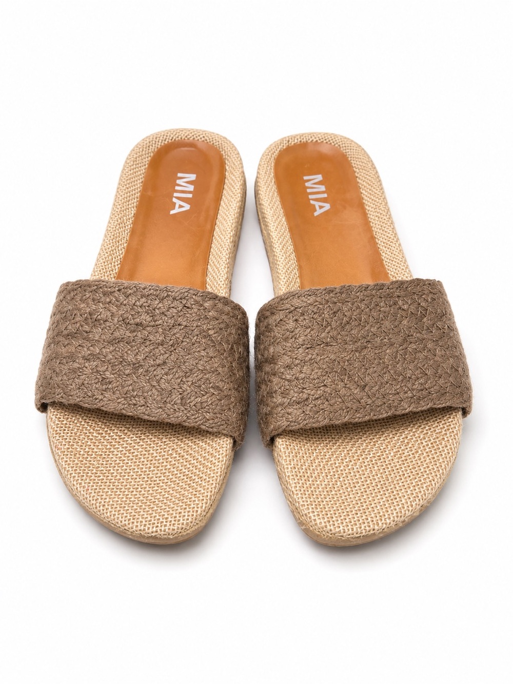 MIA Taupe Braided Strap Slide Sandals